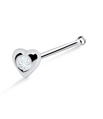 Stone Heart Shaped Silver Bone Nose Stud NSKD-27